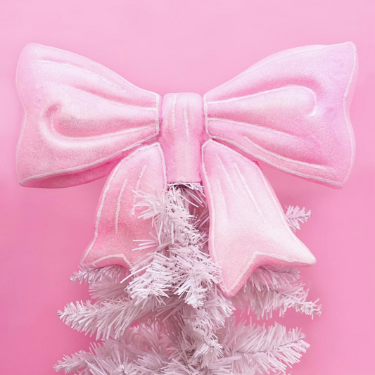 Pink Glitter Bow Christmas Tree Topper
