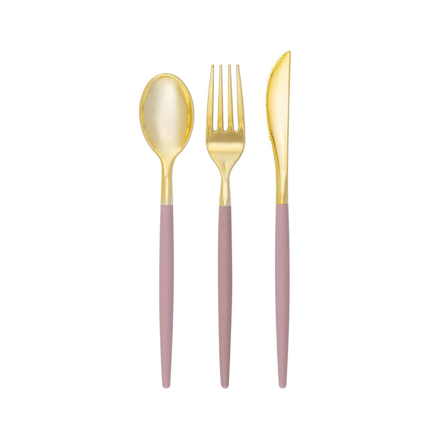 Mauve Gold Plastic Cutlery Set