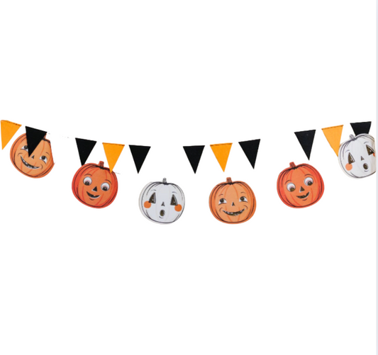 Vintage Halloween Pumpkins & Felt Pennant Banner