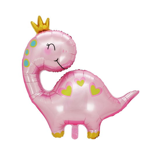 Pink Dinosaur with Crown Balloon