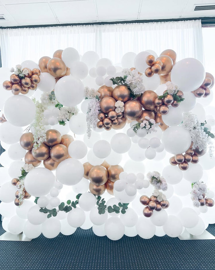 White & Rose Gold Luxe Balloon Wall