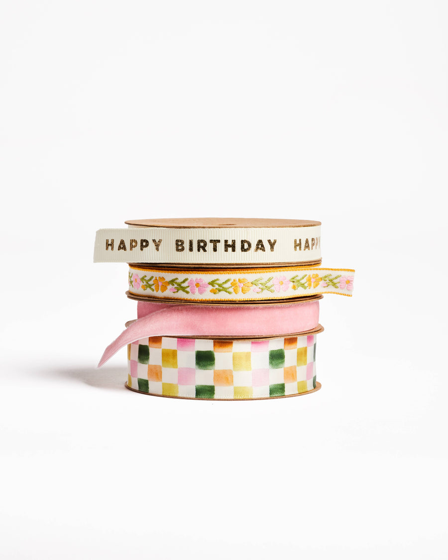 Happy Birthday Cream Grosgrain Ribbon