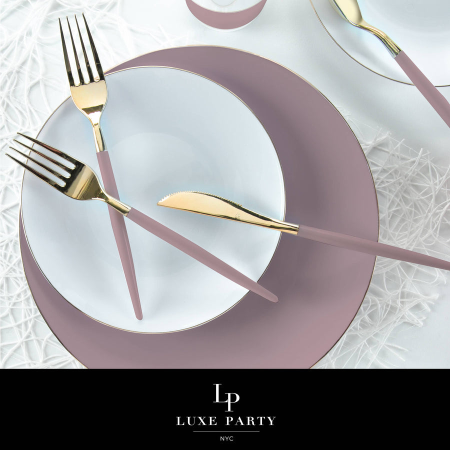 Mauve Gold Plastic Cutlery Set