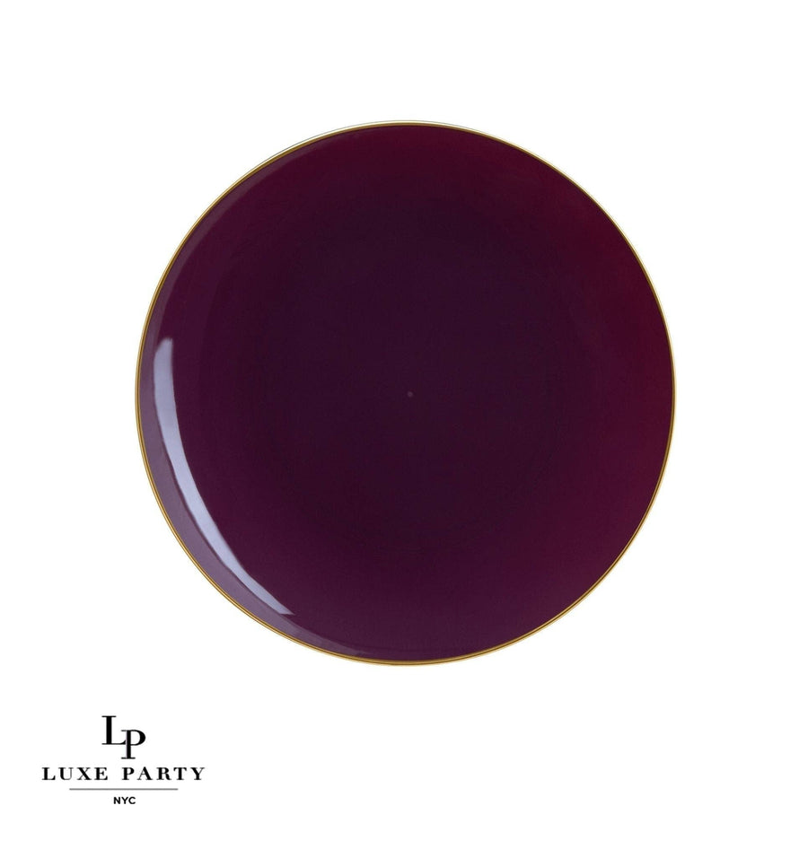 Round Purple • Gold Plastic Plates | 10 Pack
