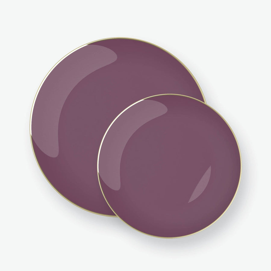 Round Purple • Gold Plastic Plates | 10 Pack