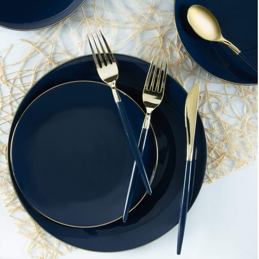 Round Navy Gold Plates