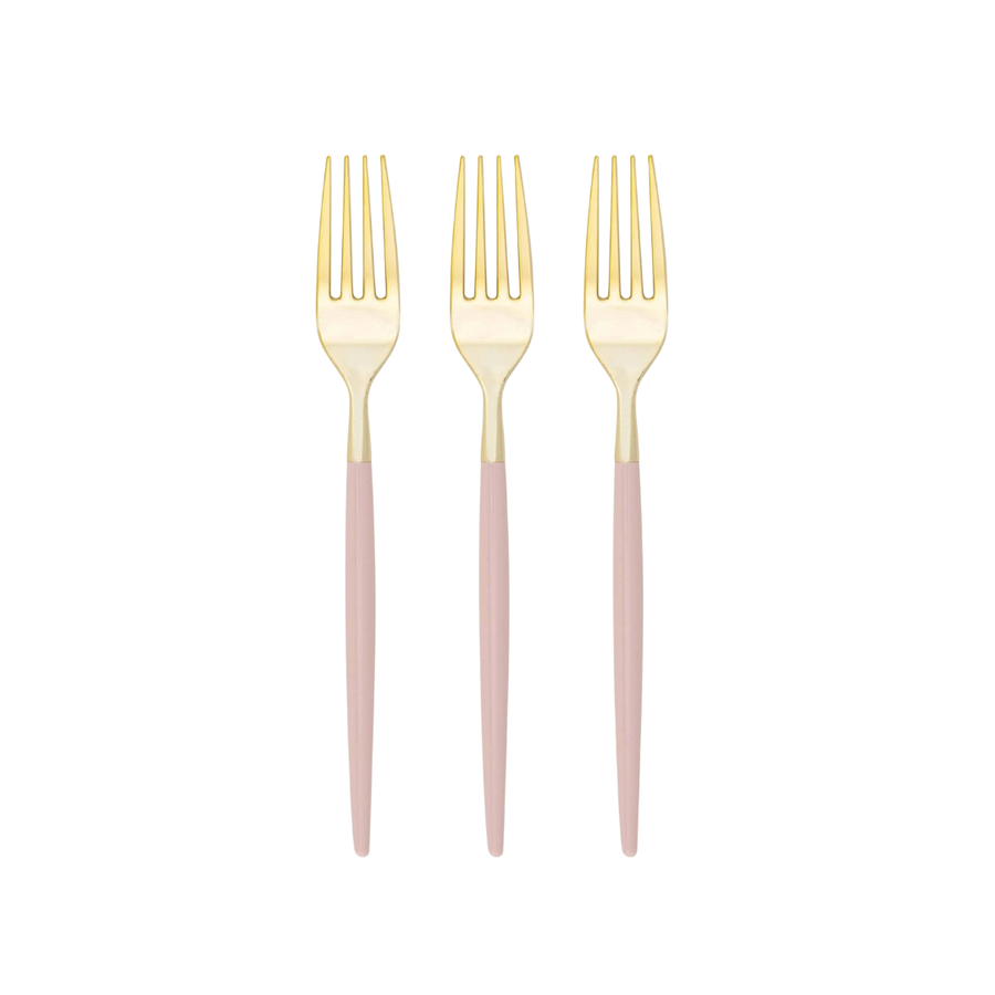 Chic Round Blush and Gold Forks