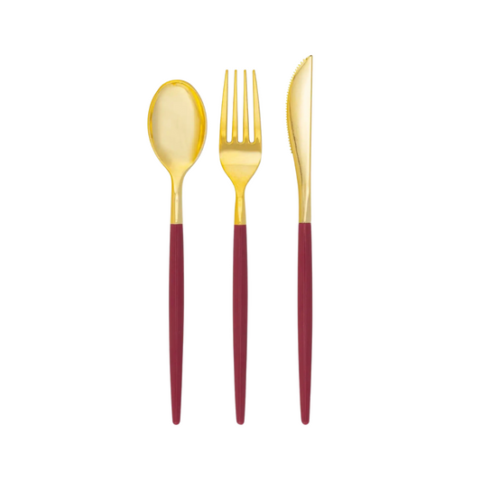 Cranberry Gold Plastic Cutlery Set