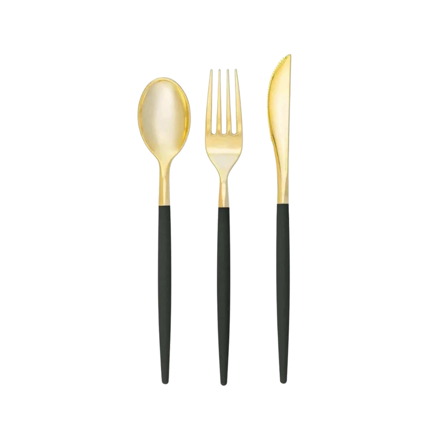 Emerald • Gold Plastic Cutlery Set