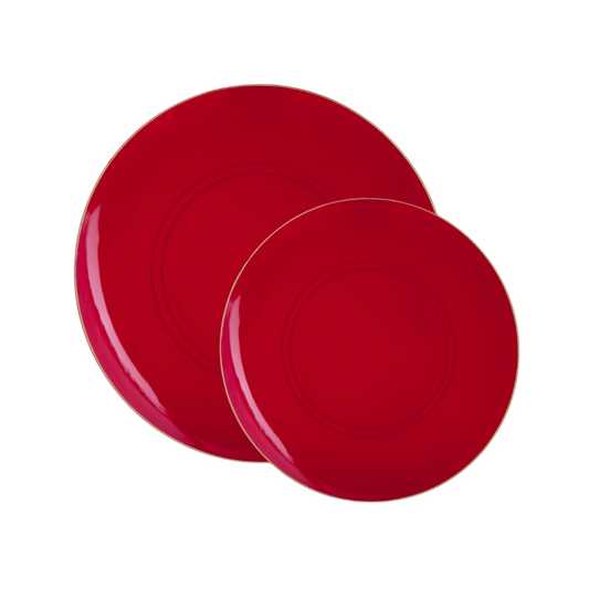 Red • Gold Round Plastic Plates