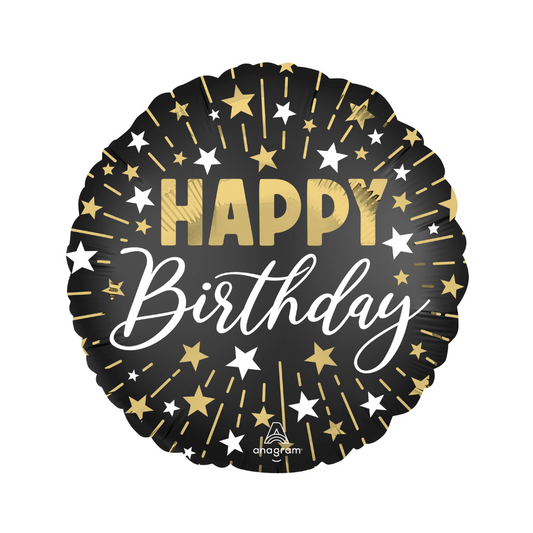 Standard Black Silver Gold Happy Birthday Balloon