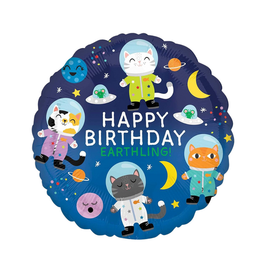 Astronaut Cat Happy Birthday Balloon