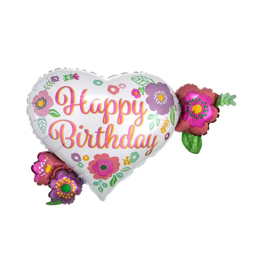 Happy Birthday Floral Heart Balloon