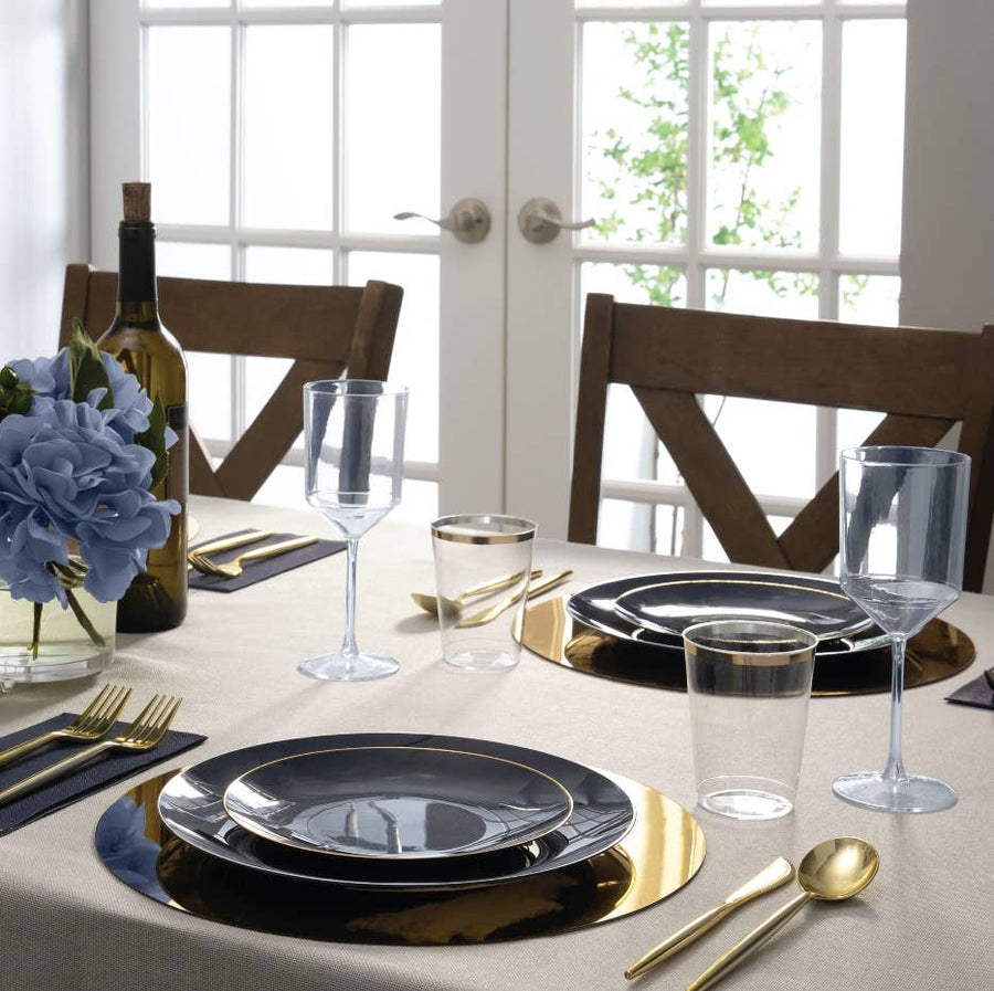 Round Navy Gold Plates
