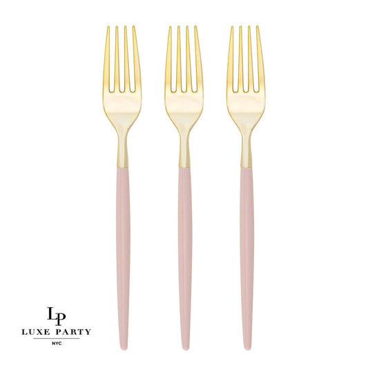 Chic Round Blush and Gold Forks