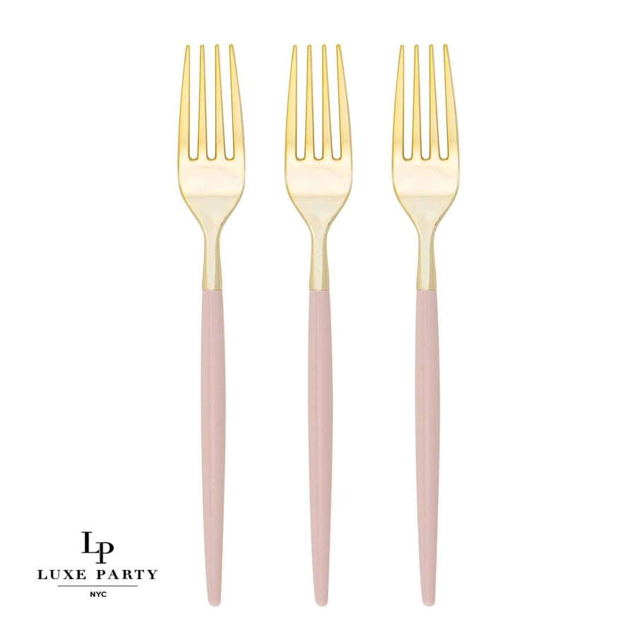 Chic Round Blush and Gold Forks