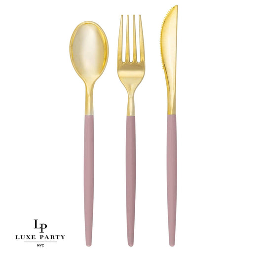 Mauve Gold Plastic Cutlery Set