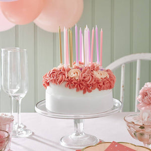 Rose Pink & Gold Birthday Candles | 16 Pack | Cake Candle |