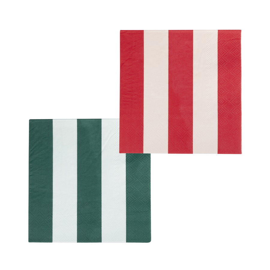 Red and Pink Green and Mint Striped Cocktail Napkin Set